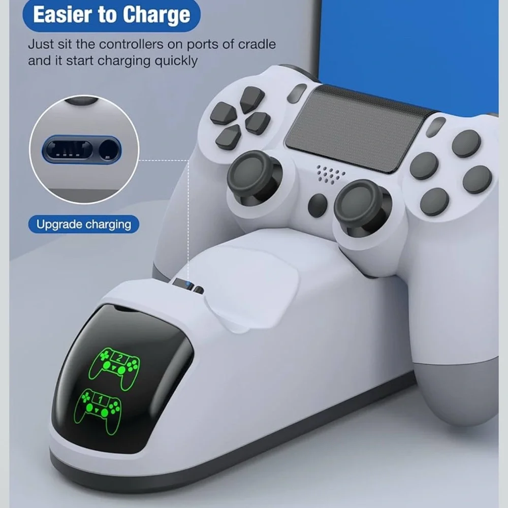 P4 Dual Charging Station for Video Game Controllers - White and Black